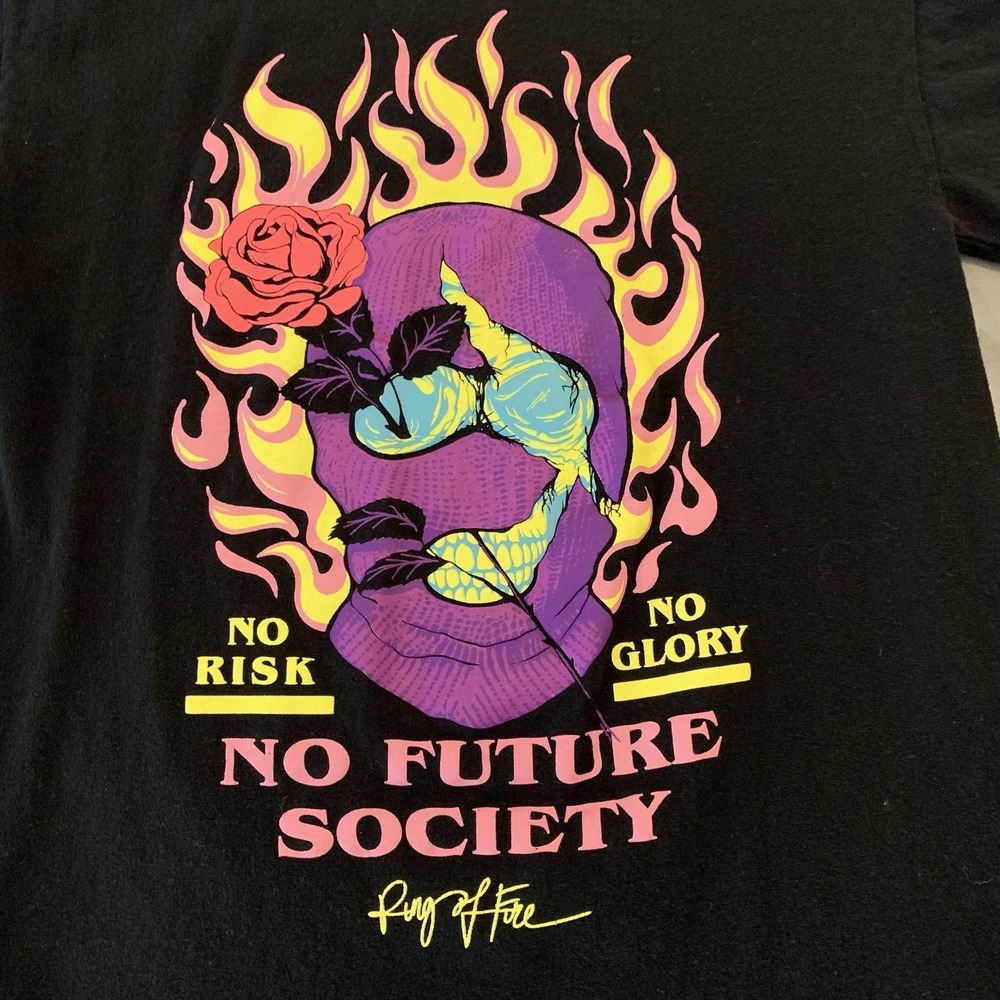 Ring Of Fire Shirt Mens Medium Black No Future Society Skull Flames Graphic